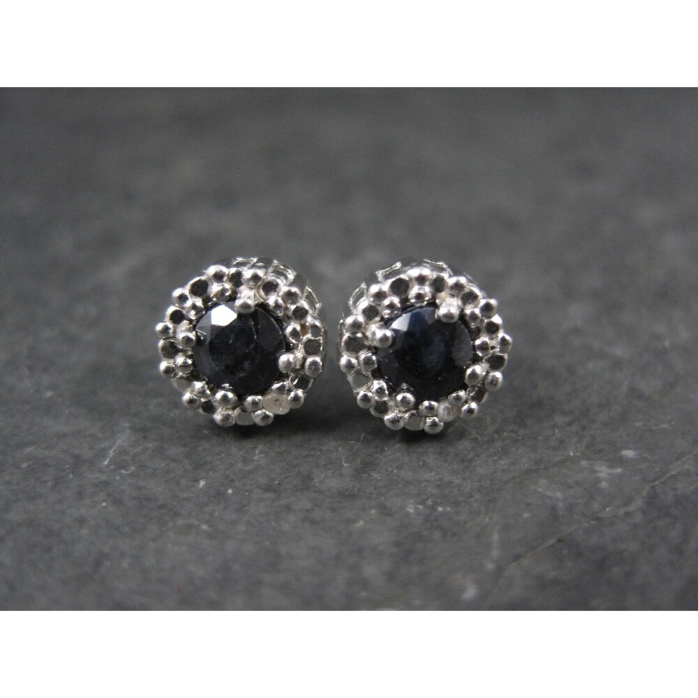 Sterling Silver Sapphire Diamond Stud Earrings